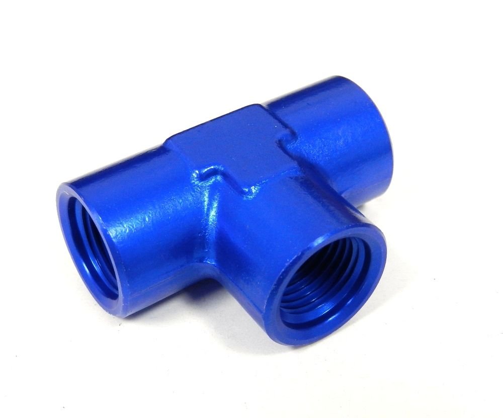 UNIVERSAL ALUMINUM 3 WAY FEMALE 1/4" NPT TEE FITTING BLUE