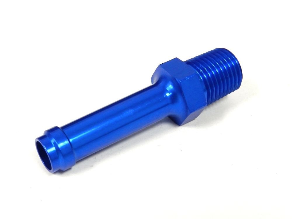 UNIVERSAL ALUMINUM STRAIGHT 7/16" HOSE NIPPLE TO MALE 3/8" NPT FITTING BLUE