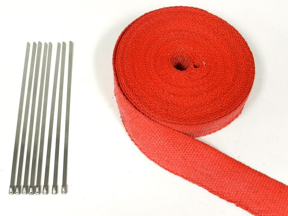 50FT UNIVERSAL MOTORCYCLE SCOOTER ATV RED HEAT WRAP W/ 8 STEEL TIES