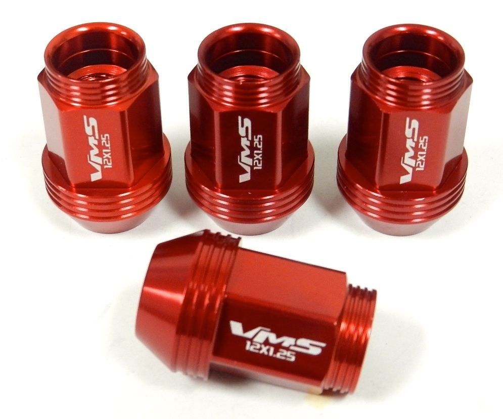 16PC SUBARU 12X1.25 36MM 1.40" STANDARD LENGTH ALUMINUM LUG NUTS RED