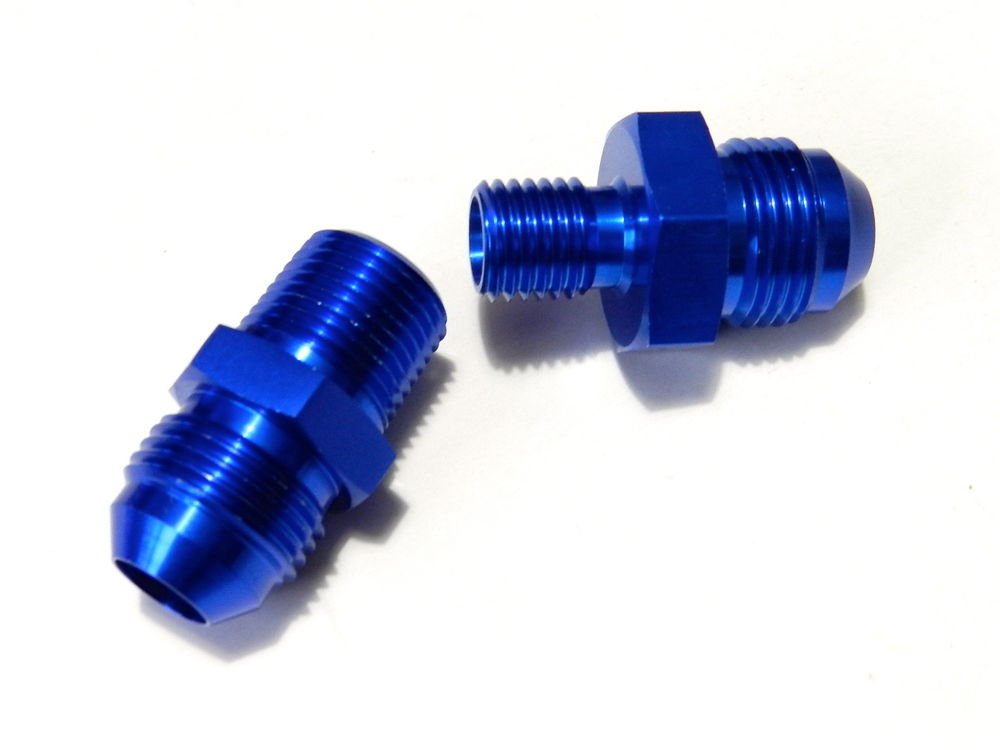 -8 ALUMINUM ADAPTOR AN FITTINGS FOR BOSCH 044 FUEL PUMP - BLUE
