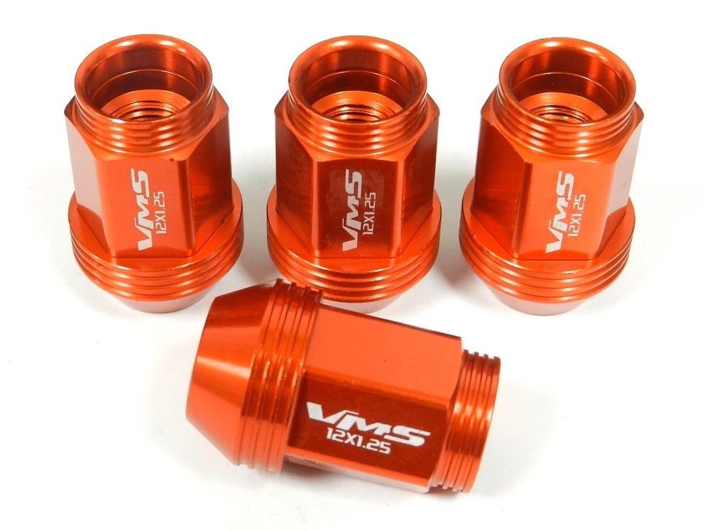 16PC HONDA ACURA 12X1.5MM 36MM 1.40" STANDARD LENGTH ALUMINUM LUG NUTS ORANGE