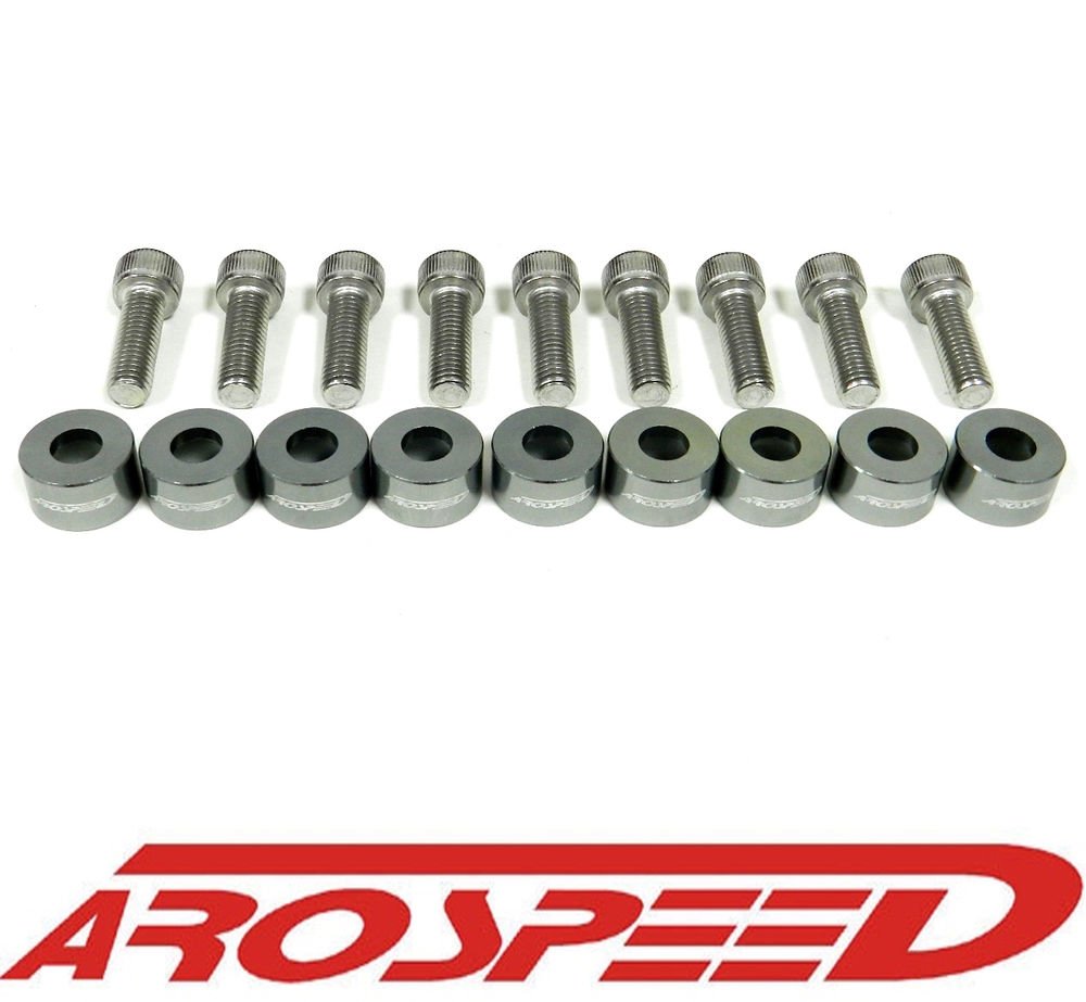 AROSPEED GUNMETAL CNC BILLET 8MM HEADER MANIFOLD BOLT & CUP WASHER KIT