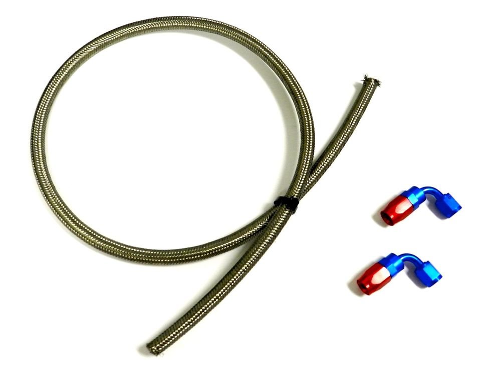 5FT -10AN STAINLESS STEEL BRAIDED OIL FUEL HOSE LINE + 2 90 DEGREE FITTINGS