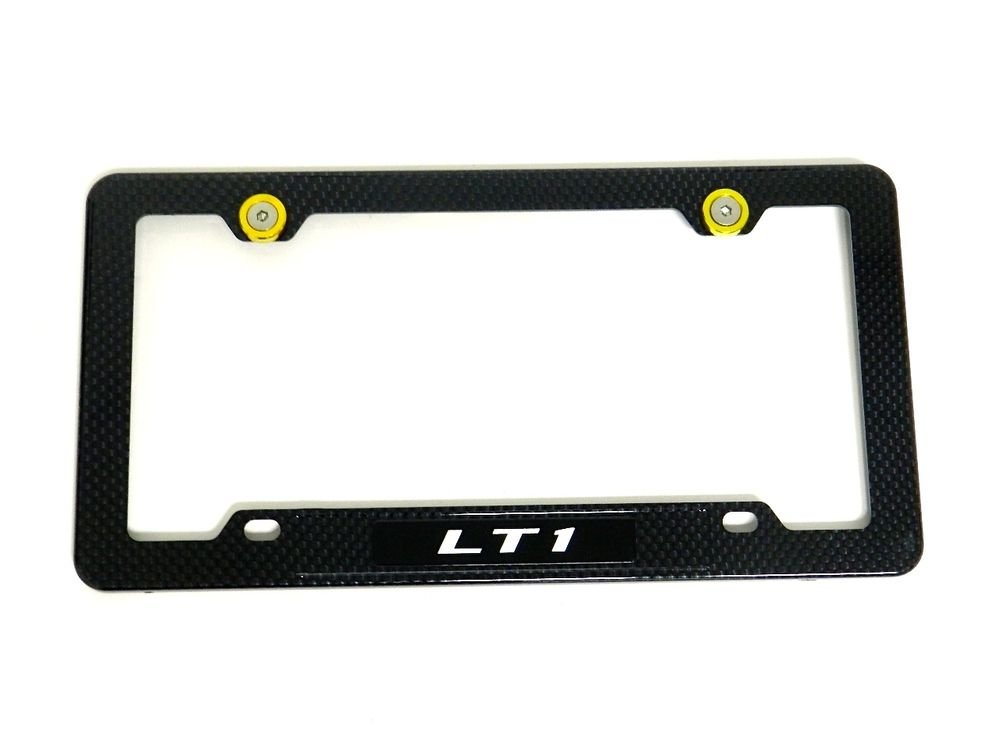 LT1 LT-1 CARBON FIBER LOOK LICENSE PLATE FRAME W/ 2 GOLD WASHERS & BOLTS