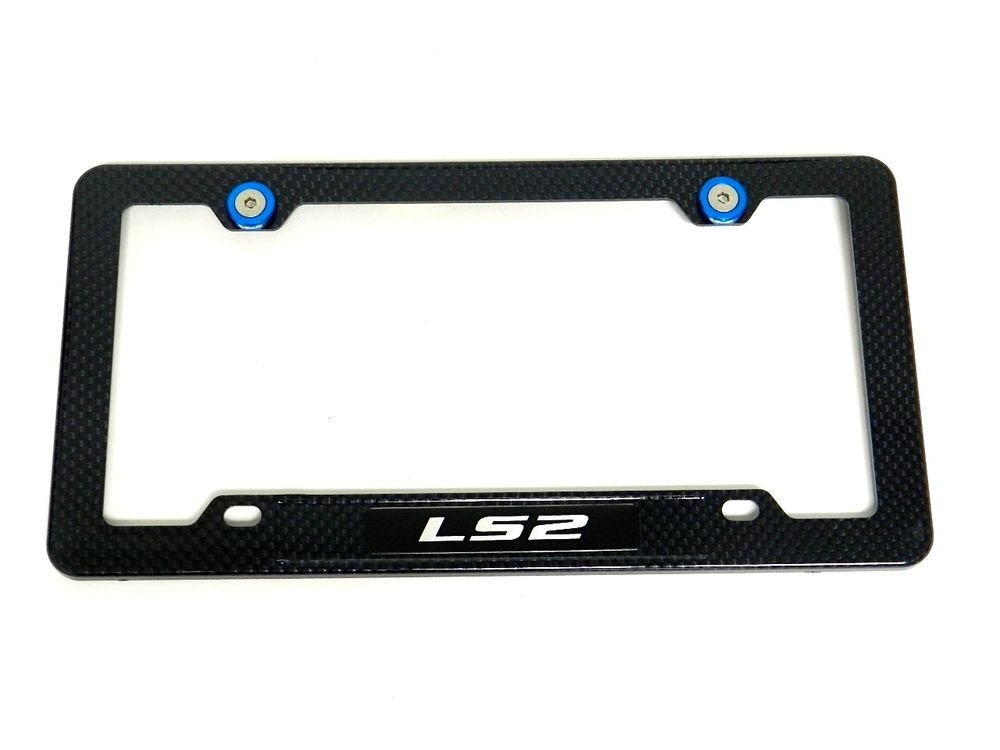 LS2 LS-2 CARBON FIBER LOOK LICENSE PLATE FRAME W/ 2 BLUE WASHERS & BOLTS