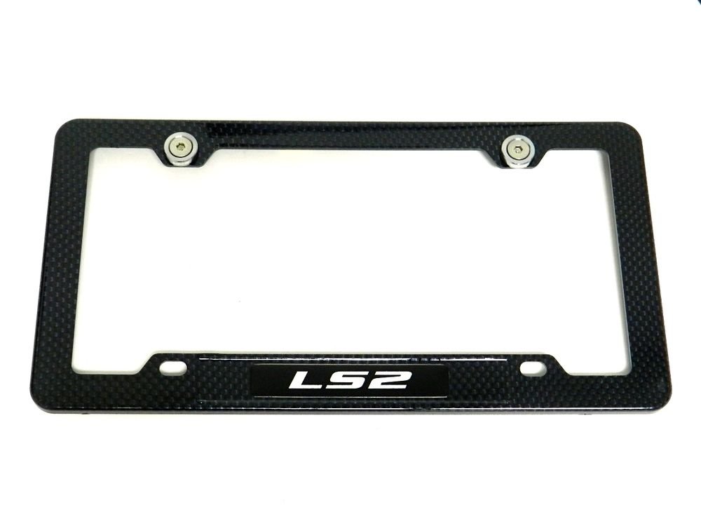 LS2 LS-2 CARBON FIBER LOOK LICENSE PLATE FRAME W/ 2 GUNMETAL WASHERS & BOLTS