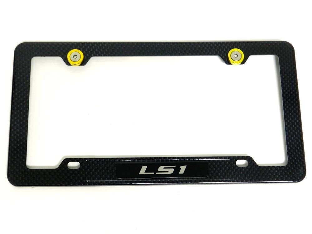 LS1 LS-1 CARBON FIBER LOOK LICENSE PLATE FRAME W/ 2 GOLD WASHERS & BOLTS
