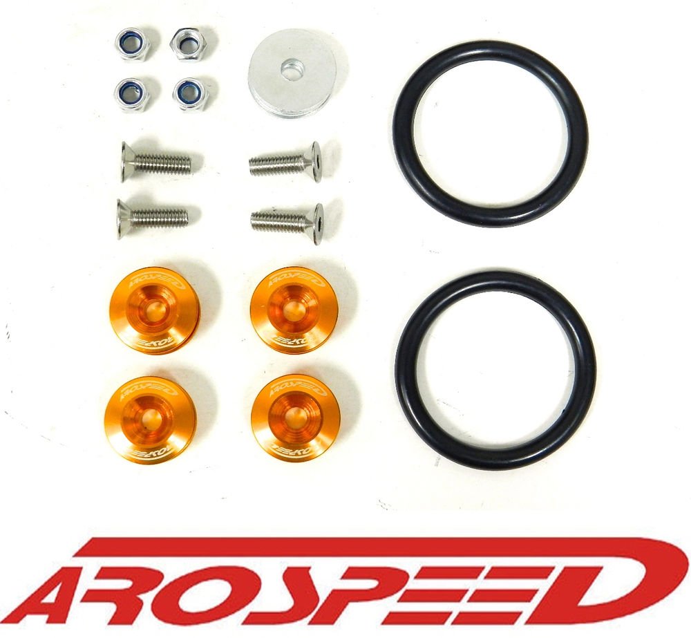 AROSPEED ORANGE UNIVERSAL CNC BILLET BUMPER TRUNK QUICK RELEASE FASTENER KIT D