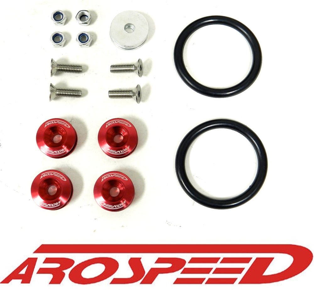 AROSPEED RED UNIVERSAL CNC BILLET BUMPER TRUNK QUICK RELEASE FASTENER KIT