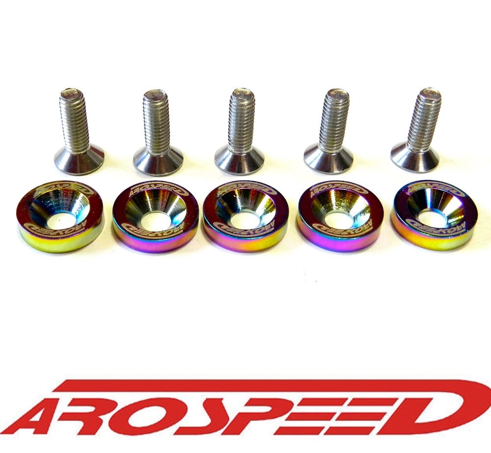 10PC NEO CHROME AROSPEED 8MM BILLET ALUMINUM FENDER WASHER ENGINE DRESS UP KIT C