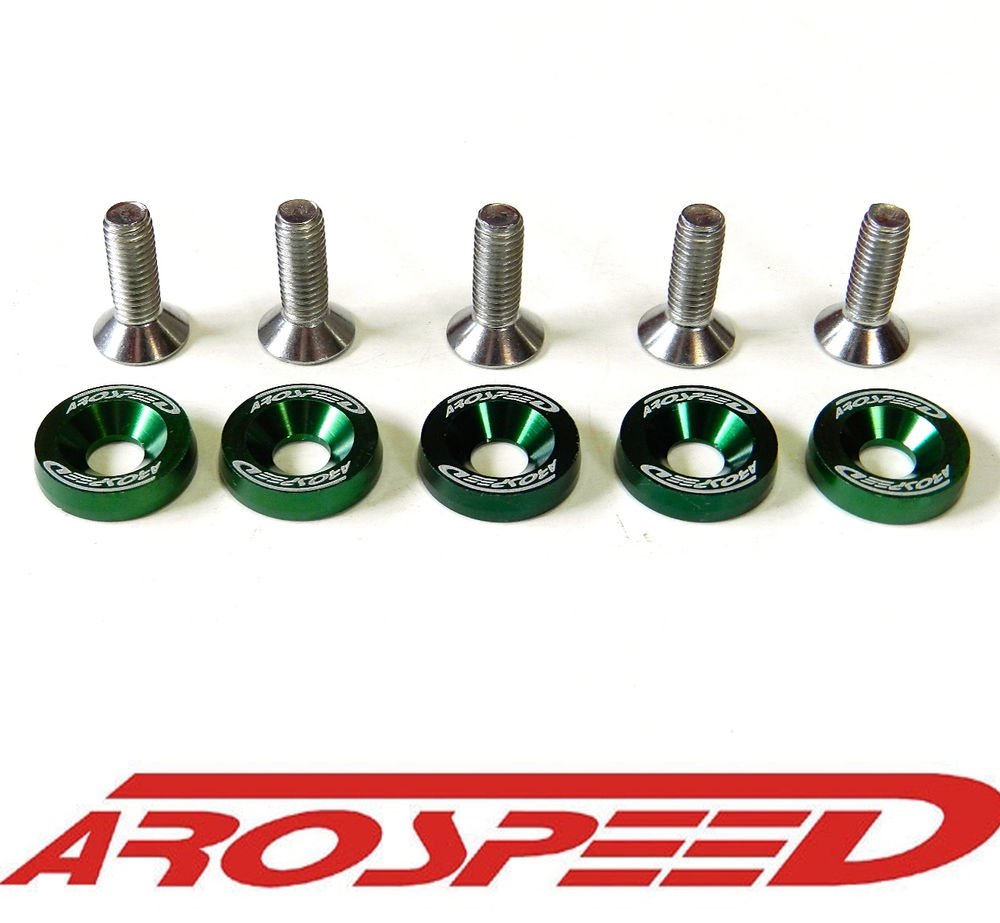 5PC GREEN AROSPEED 8MM BILLET ALUMINUM FENDER WASHER ENGINE BAY DRESS UP KIT C