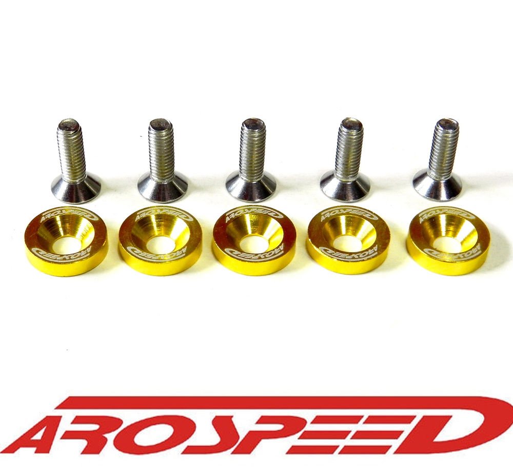 10PC GOLD AROSPEED 8MM BILLET ALUMINUM FENDER WASHER ENGINE BAY DRESS UP KIT C