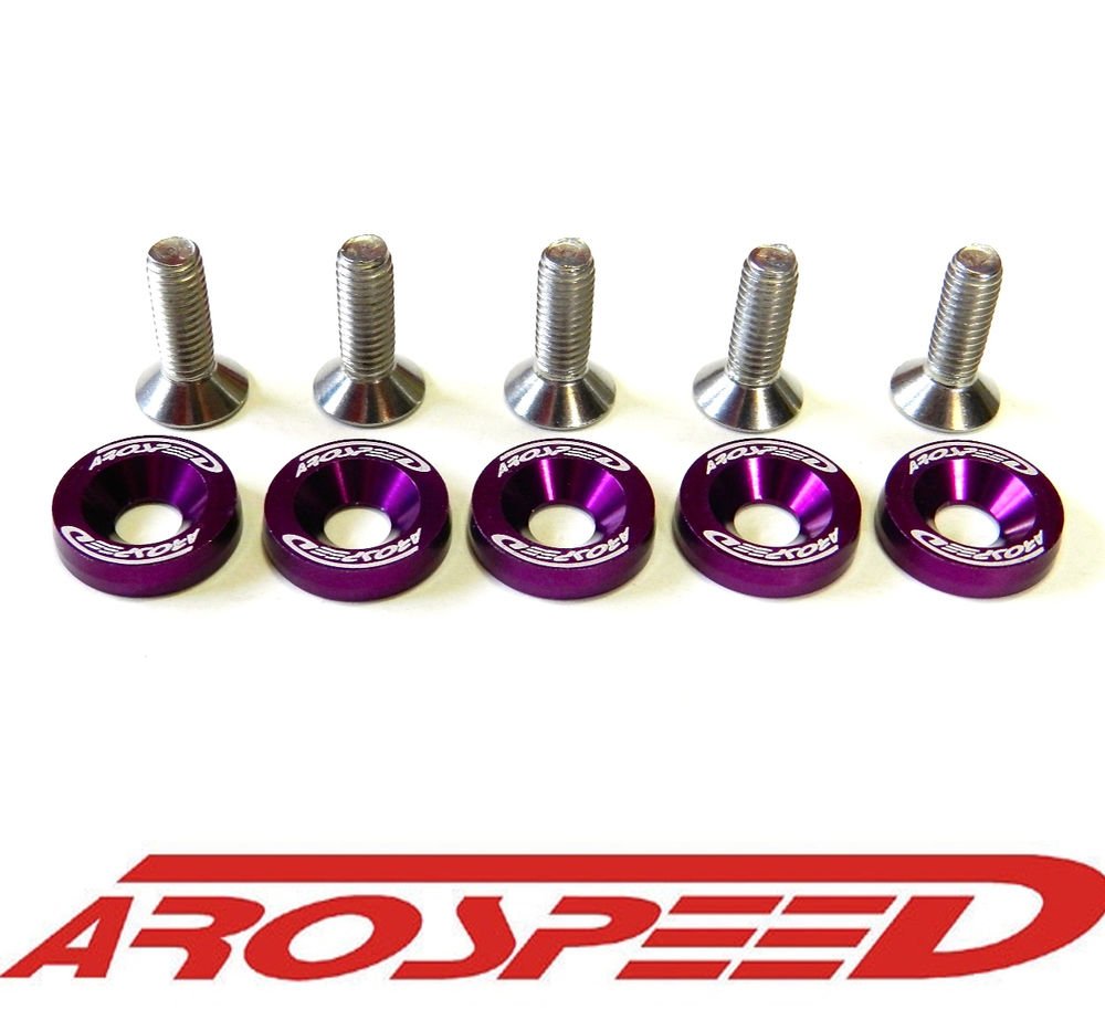 10PC PURPLE AROSPEED 8MM BILLET ALUMINUM FENDER WASHER ENGINE BAY DRESS UP KIT C