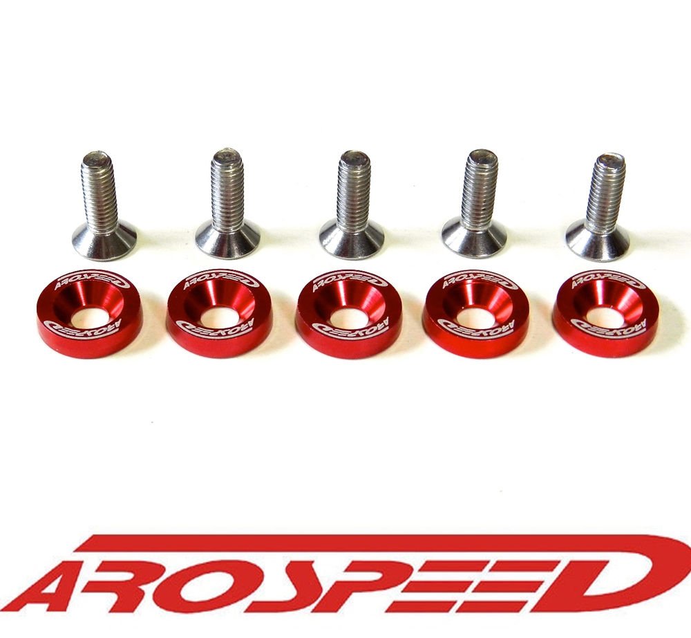 10PC RED AROSPEED 8MM BILLET ALUMINUM FENDER WASHER ENGINE BAY DRESS UP KIT C