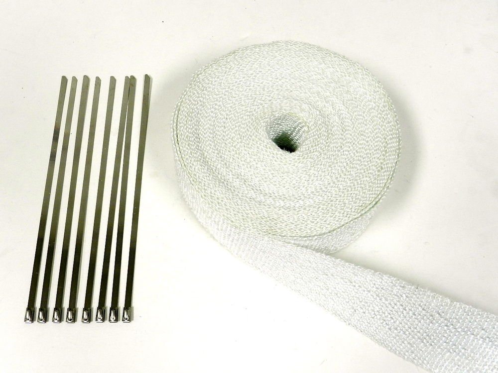 50FT UNIVERSAL MOTORCYCLE SCOOTER ATV WHITE HEAT WRAP W/ 8 STEEL TIES