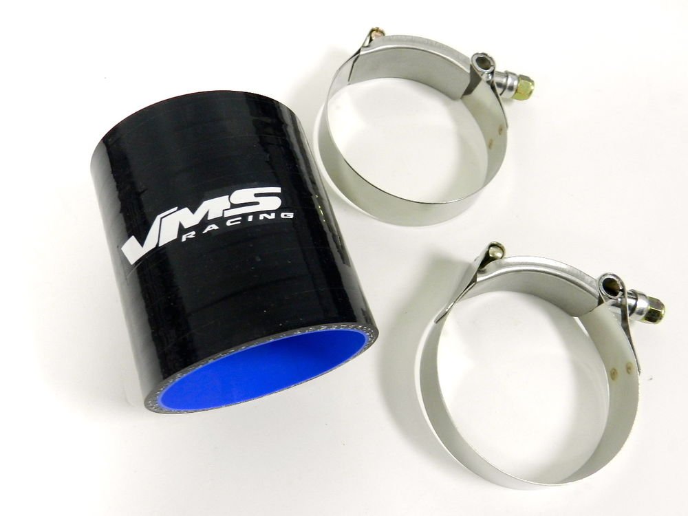 VMS RACING 3 PLY REINFORCED SILICONE STRAIGHT COUPLER & CLAMP KIT- 3" BLACK