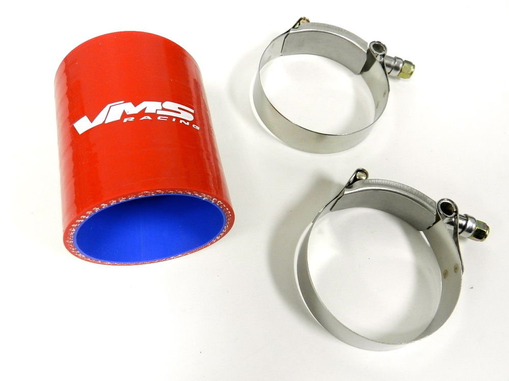 VMS RACING 3 PLY REINFORCED SILICONE STRAIGHT COUPLER & CLAMP KIT - 2.75" RED