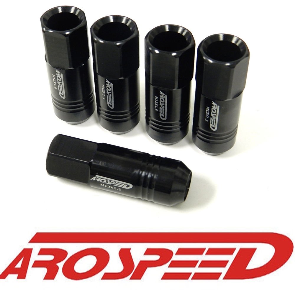 20PC 12X1.5MM 60MM EXTENDED FORGED ALUMINUM TUNER RACING LUG NUT SET BLACK