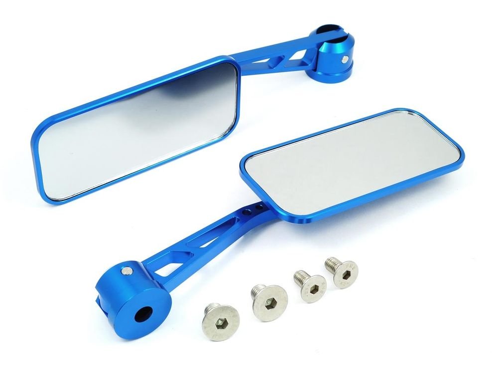 BLUE CNC BILLET RECTANGLE MOTORCYCLE REARVIEW SAFETY MIRRORS 8MM 10MM