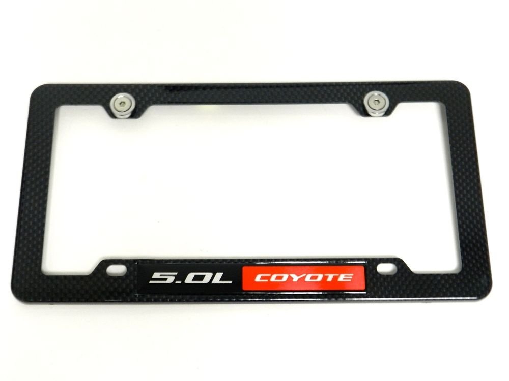 5.0L COYOTE CARBON FIBER LOOK LICENSE FRAME W/ 2 GUNMETAL WASHERS & BOLTS RD