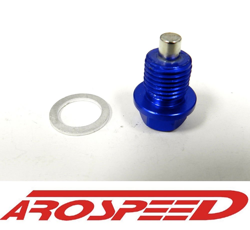 AROSPEED 14X1.25MM RACING MAGNETIC OIL DRAIN PLUG BOLT W/ CRUSH WASHER BLUE