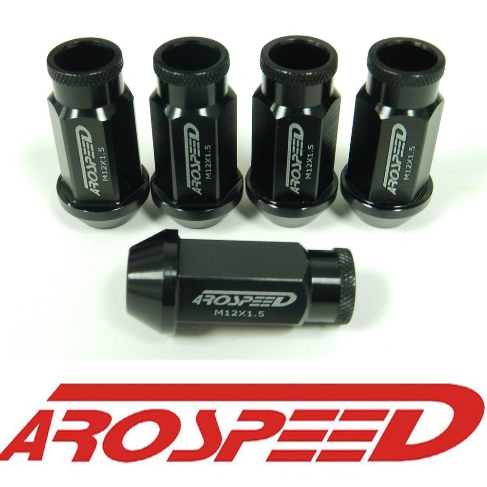 20PC 12X1.5MM 50MM FORGED ALUMINUM RACING LUG NUT SET BLACK