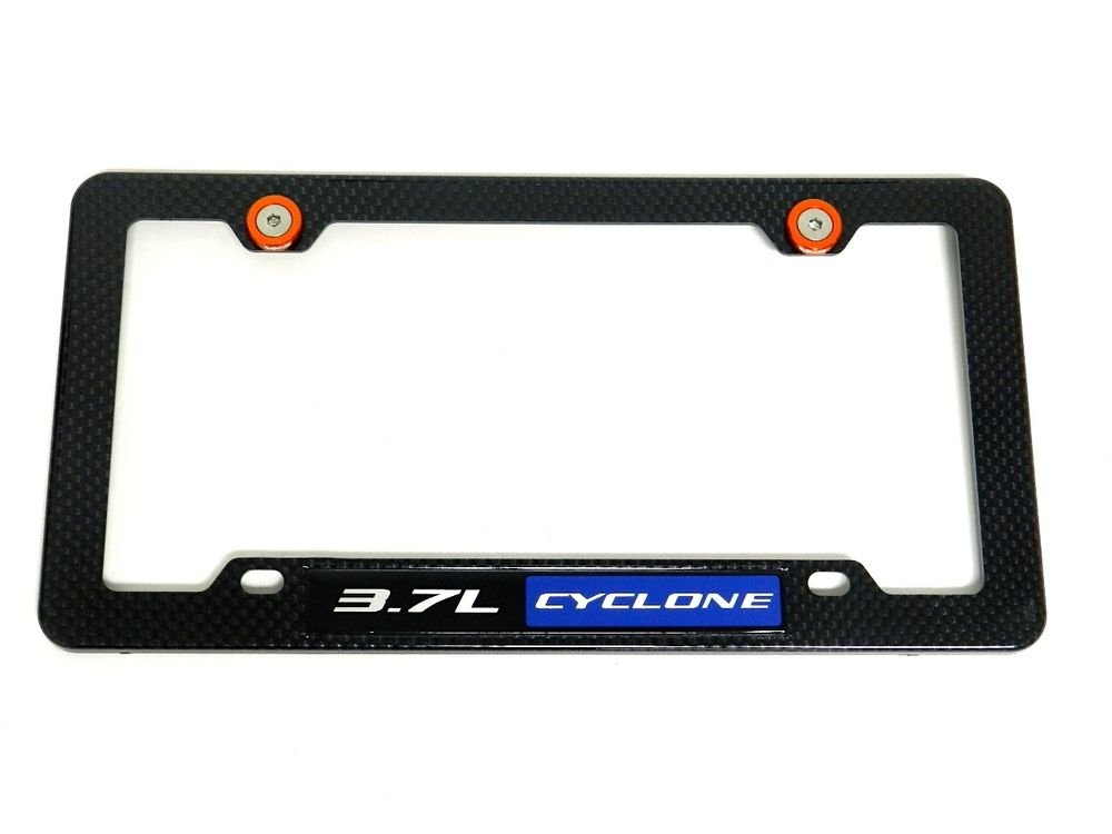 3.7L CYCLONE CARBON FIBER LOOK LICENSE FRAME W/ 2 ORANGE WASHERS & BOLTS BL