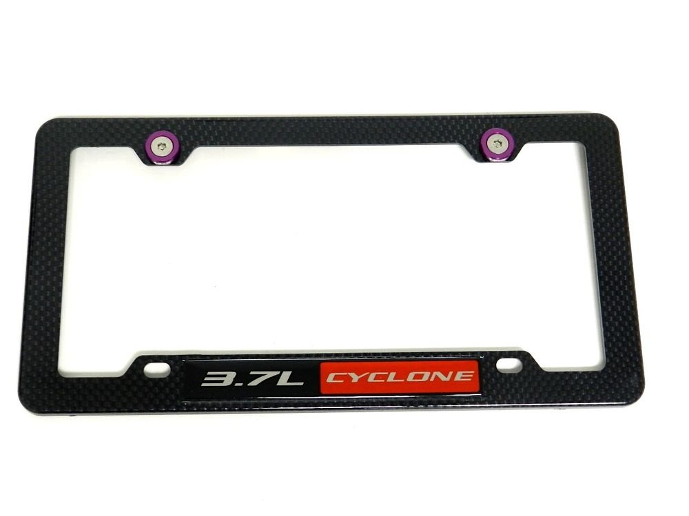 3.7L CYCLONE CARBON FIBER LOOK LICENSE FRAME W/ 2 PURPLE WASHERS & BOLTS RD