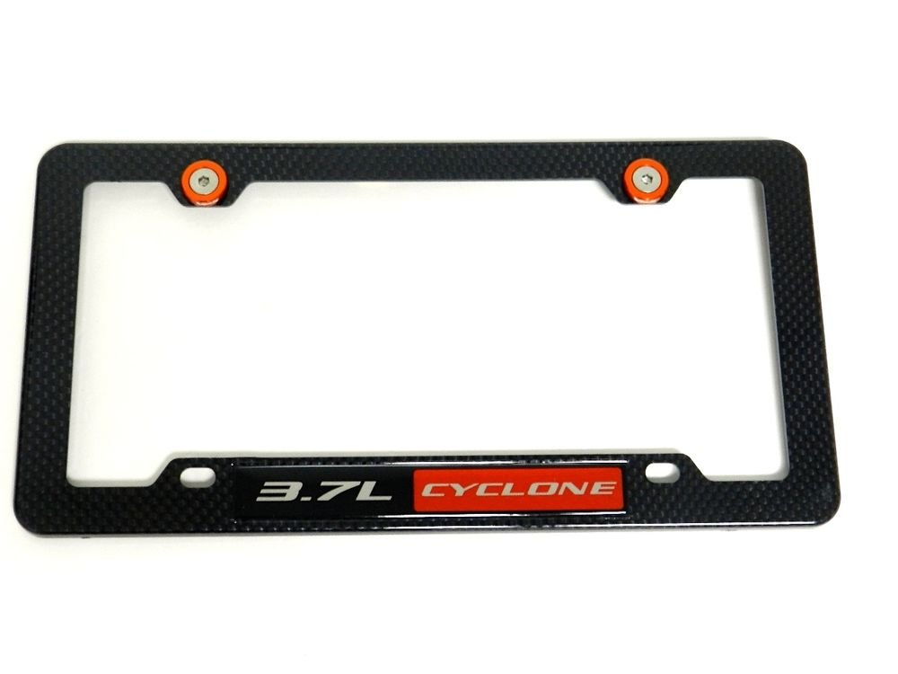 3.7L CYCLONE CARBON FIBER LOOK LICENSE FRAME W/ 2 ORANGE WASHERS & BOLTS RD