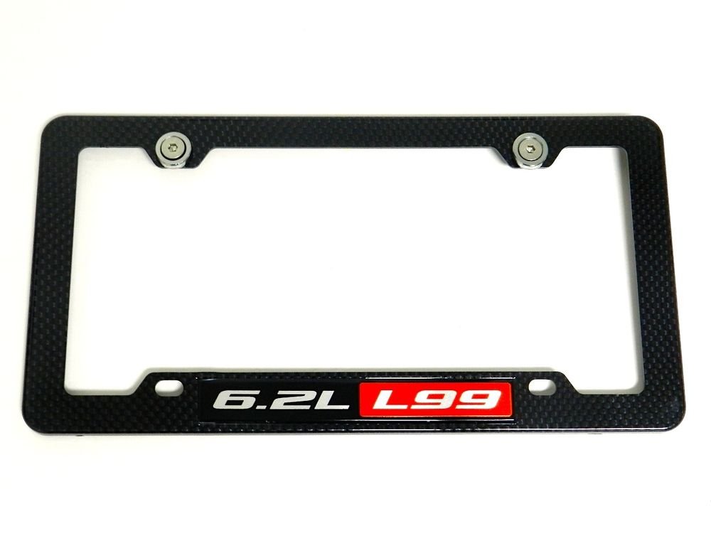 6.2L L99 CARBON FIBER LOOK LICENSE PLATE FRAME W/ 2 GUNMETAL WASHERS & BOLTS