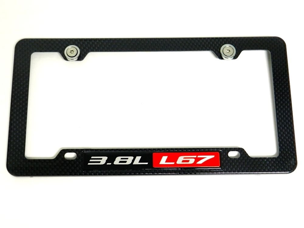 3.8L L67 CARBON FIBER LOOK LICENSE PLATE FRAME W/ 2 GUNMETAL WASHERS & BOLTS
