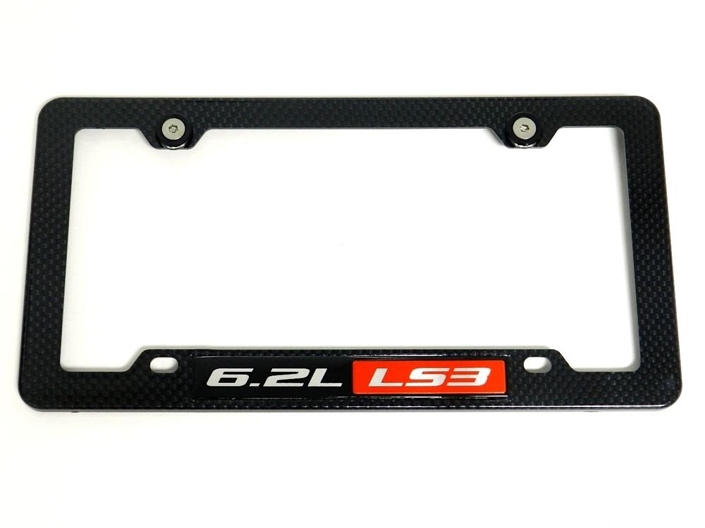 6.2L LS3 CARBON FIBER LOOK LICENSE PLATE FRAME W/ 2 BLACK WASHERS & BOLTS