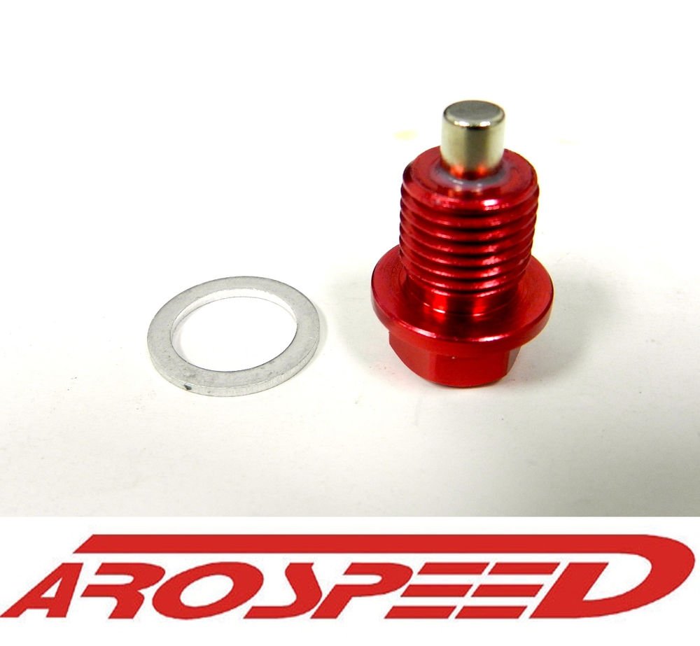AROSPEED 14X1.25MM RACING MAGNETIC OIL DRAIN PLUG BOLT W/ CRUSH WASHER RED