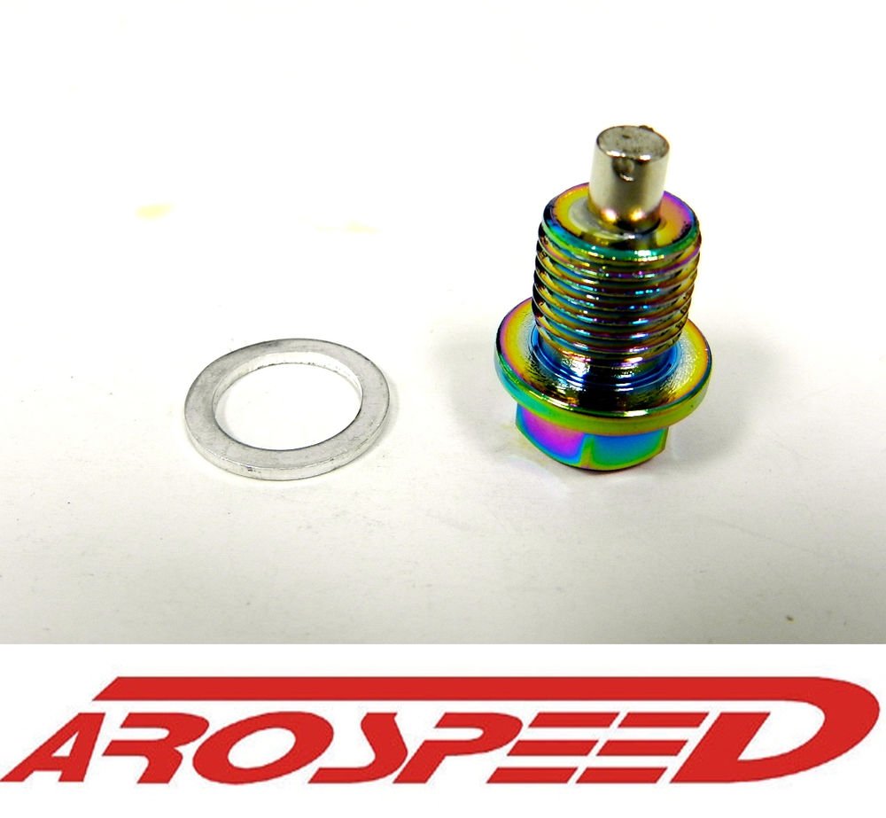 AROSPEED 20X1.5MM RACING MAGNETIC OIL DRAIN PLUG BOLT W/ CRUSH WASHER NEO CHROME