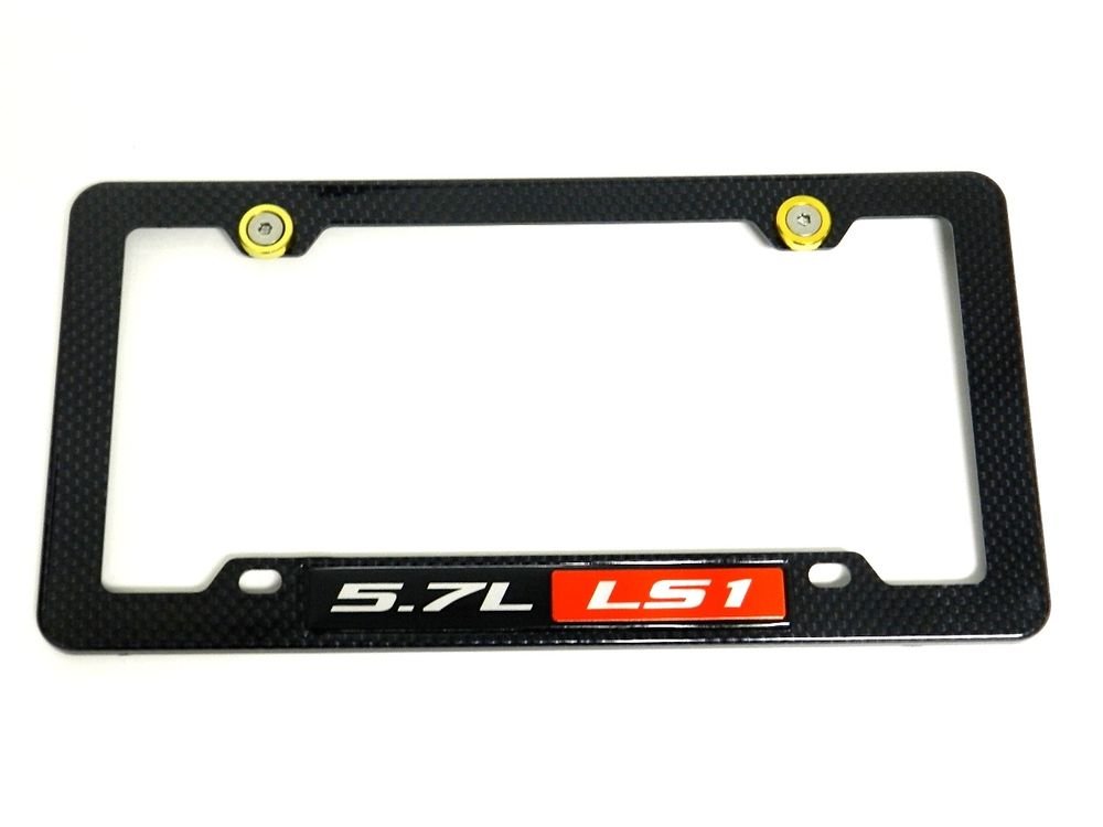 5.7L LS1 CARBON FIBER LOOK LICENSE PLATE FRAME W/ 2 GOLD WASHERS & BOLTS