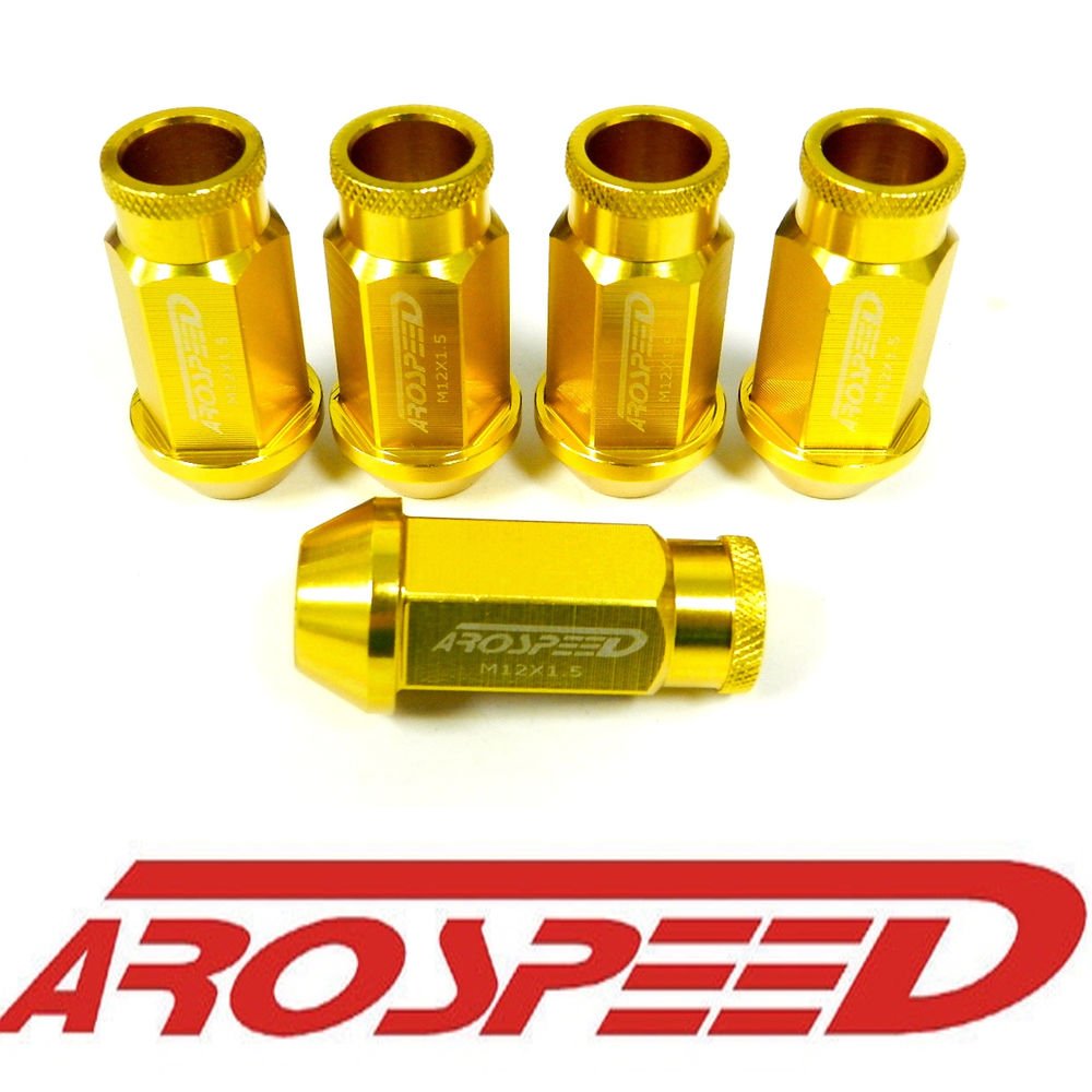 20PC 12X1.5MM 50MM FORGED ALUMINUM RACING LUG NUT SET GOLD B