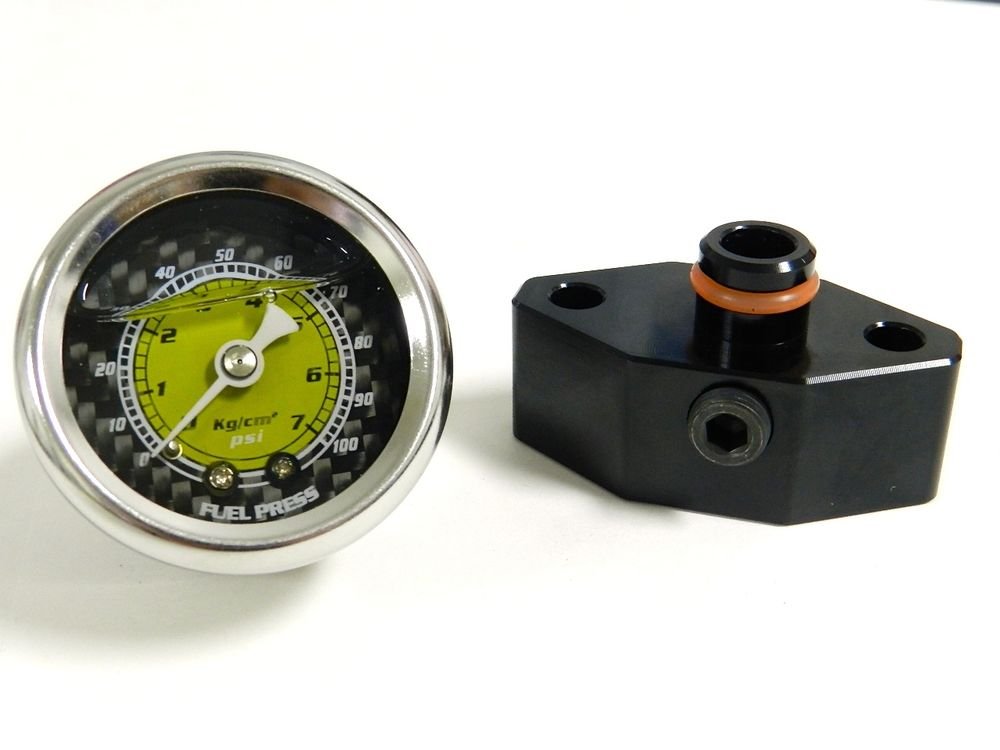 VMS 0-100 PSI FUEL PRESSURE GAUGE YELLOW/CARBON FIBER FOR 05-10 FORD MUSTANG 4.6