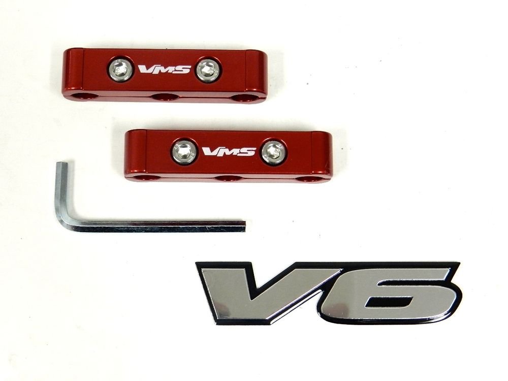 RED 2PC 3 HOLE V6 V12 SPARK PLUG WIRE DIVIDERS SEPARATORS W/ FREE EMBLEM