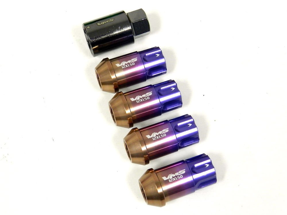 16PC VMS RACING SUBARU 12X1.25MM ALUMINUM LOCKING LUG NUT SET TITANIUM BURN