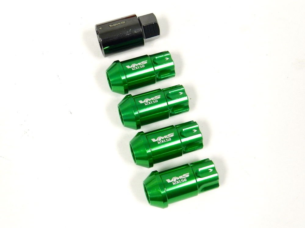 16PC VMS RACING KIA HYUNDAI 12X1.5MM ALUMINUM LOCKING LUG NUT SET GREEN