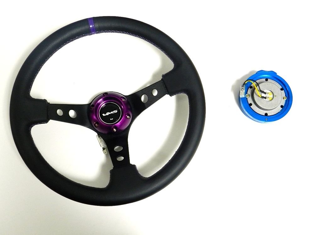 VMS RACING UNIVERSAL PURPLE STEERING WHEEL & BLUE QUICK RELEASE KIT D2