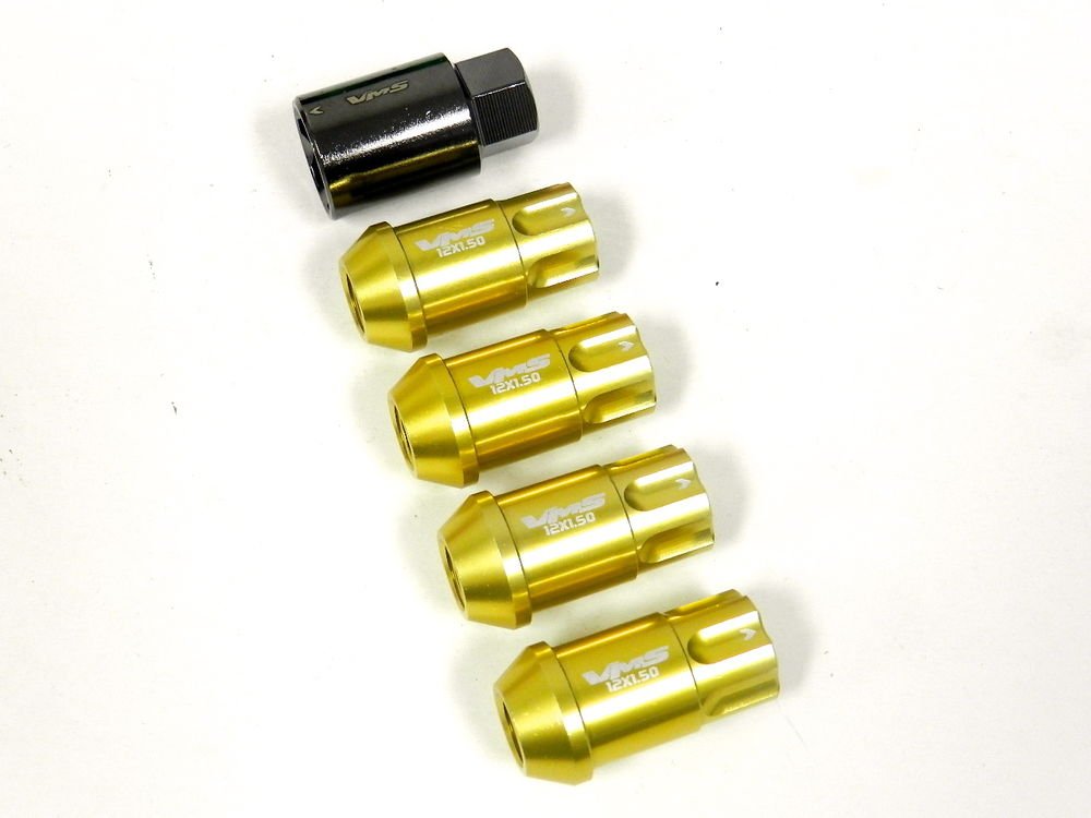 4PC VMS RACING SUBARU 12X1.25MM ALUMINUM LOCKING LUG NUT SET GOLD