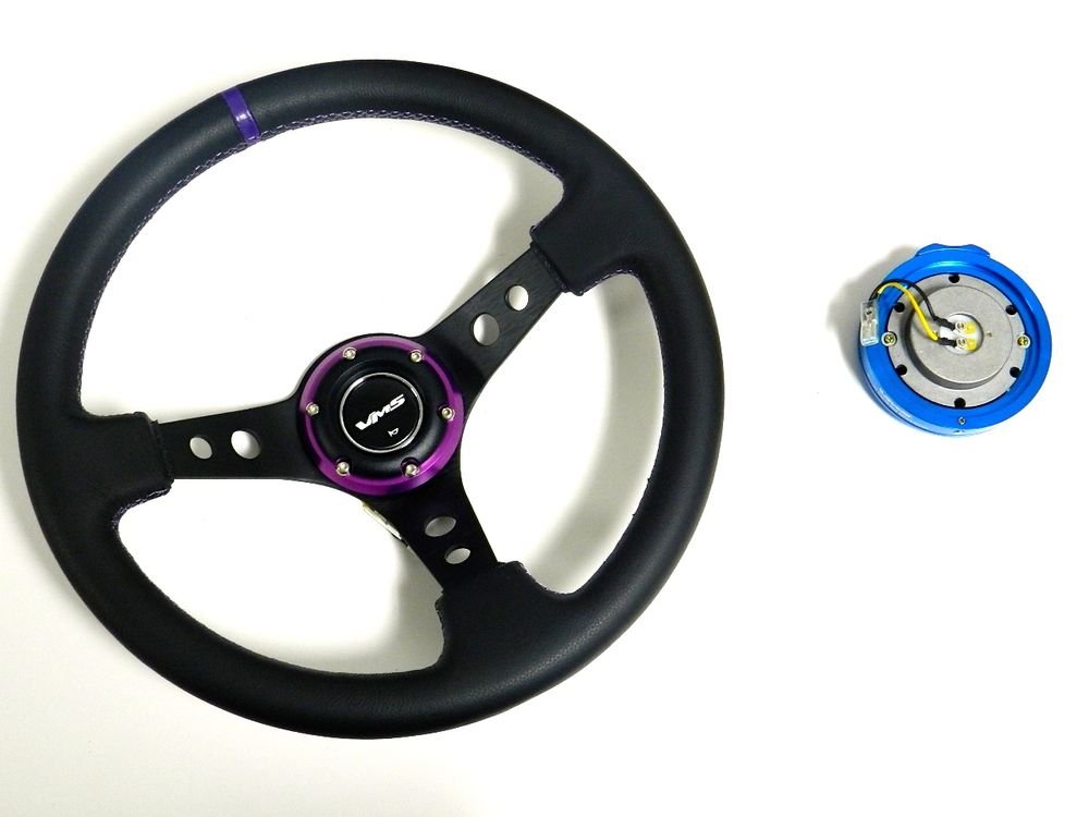 VMS RACING UNIVERSAL PURPLE STEERING WHEEL & BLUE QUICK RELEASE KIT C