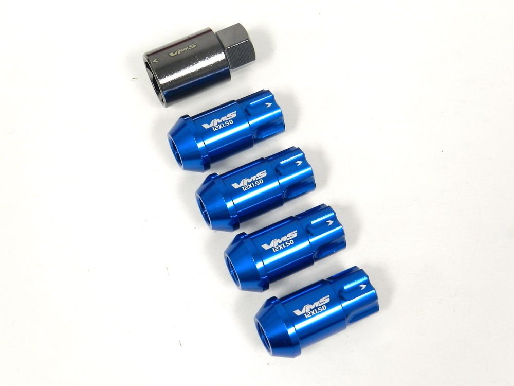 4PC VMS RACING NISSAN INFINITI 12X1.25MM ALUMINUM LOCKING LUG NUT SET BLUE