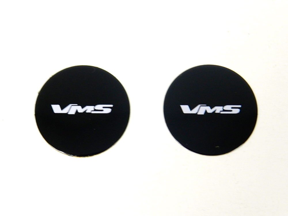2 ROUND VMS RACING BLACK ALUMINUM EMBLEMS BADGES RARE PAIR