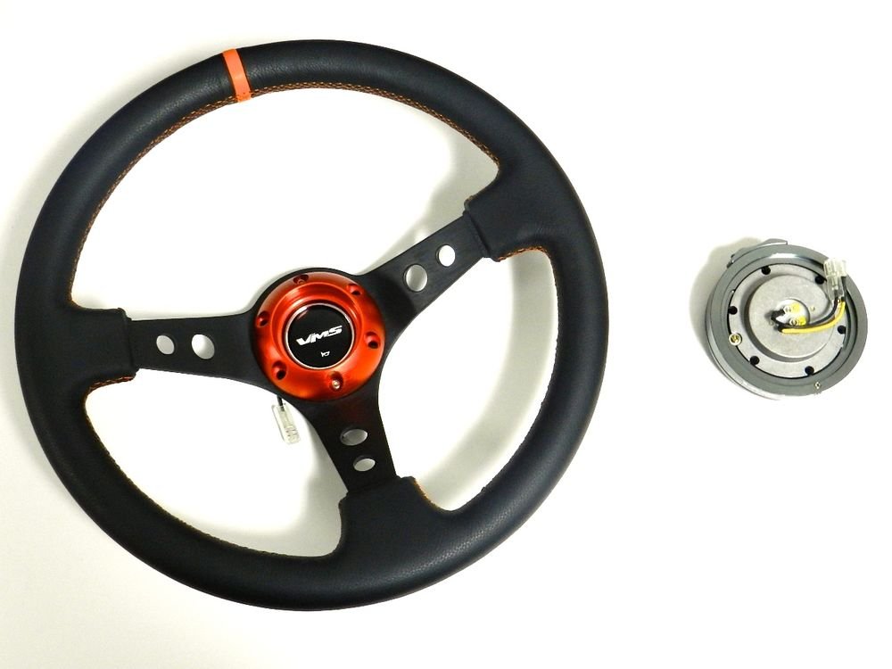 VMS RACING UNIVERSAL ORANGE STEERING WHEEL & GUNMETAL QUICK RELEASE KIT D2