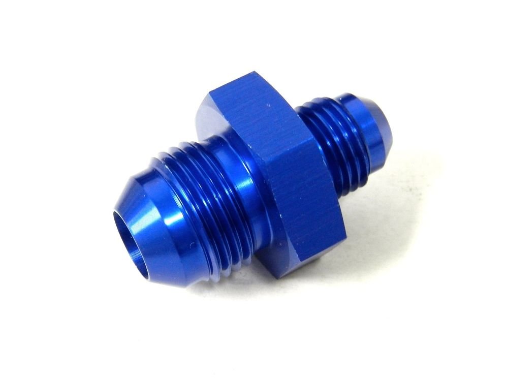 UNIVERSAL ALUMINUM STRAIGHT MALE -10 AN10 TO MALE -8 AN8 REDUCER FITTING BLUE