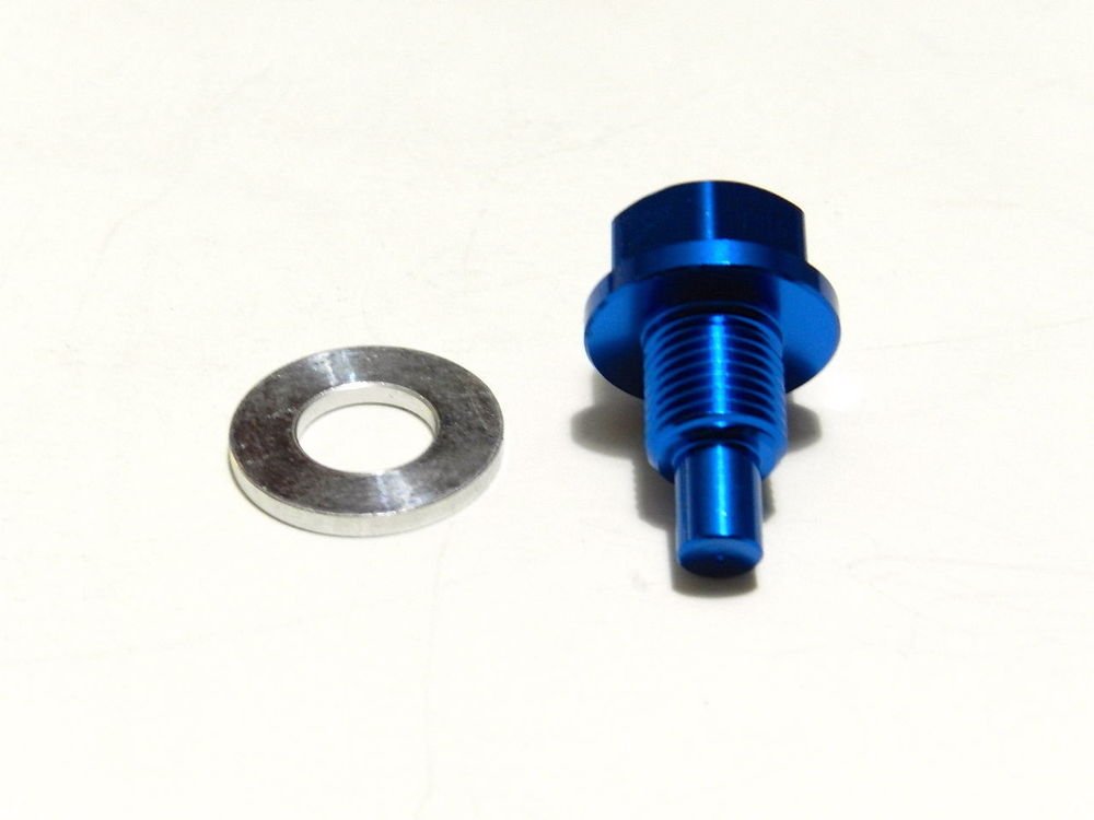 VMS TOYOTA SCION MAGNETIC OIL PAN DRAIN PLUG BOLT KIT W/ CRUSH WASHER - BLUE