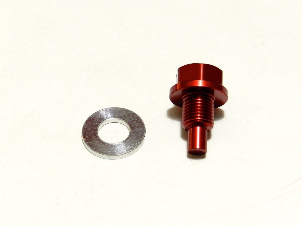 VMS TOYOTA SCION MAGNETIC OIL PAN DRAIN PLUG BOLT KIT W/ CRUSH WASHER - RED
